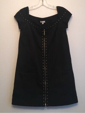 Foley + Corinna Black Stud-Trim Zip Front Dress